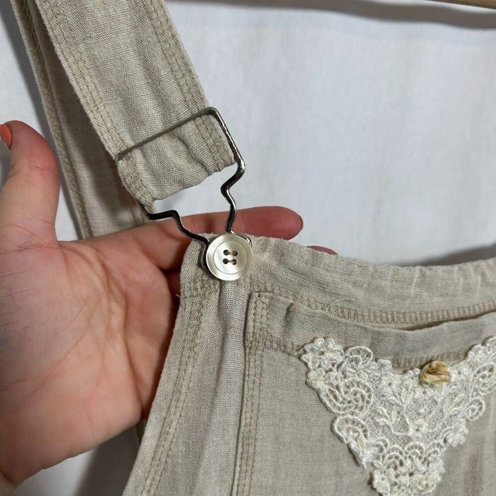 VTG Karen Alexander Pinafore Overall Maxi Dress 10 Linen Flax Blend Tan Mori Kei - Picture 6 of 11